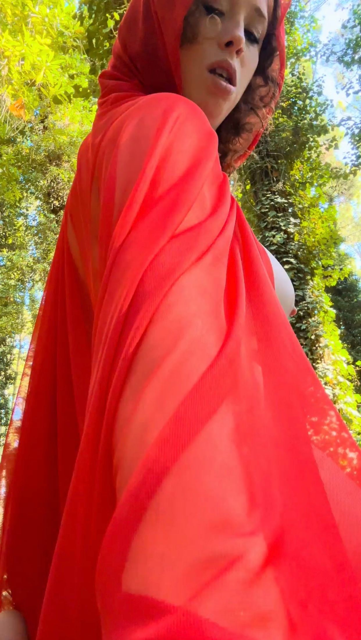 Little Red Riding Hood satisfy with a cucumber 